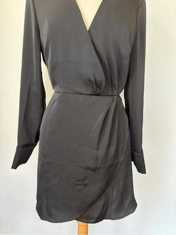 Francesca's Collections Black Long Sleeve Wrap Mini Dress - Image 4