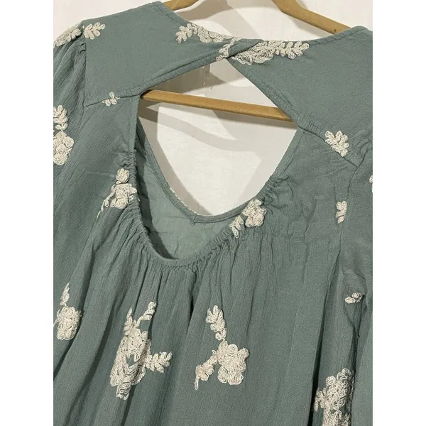 Free People Emma Austin Embroidered Long Sleeve Tunic Dress M Green Boho Peasant - Image 4