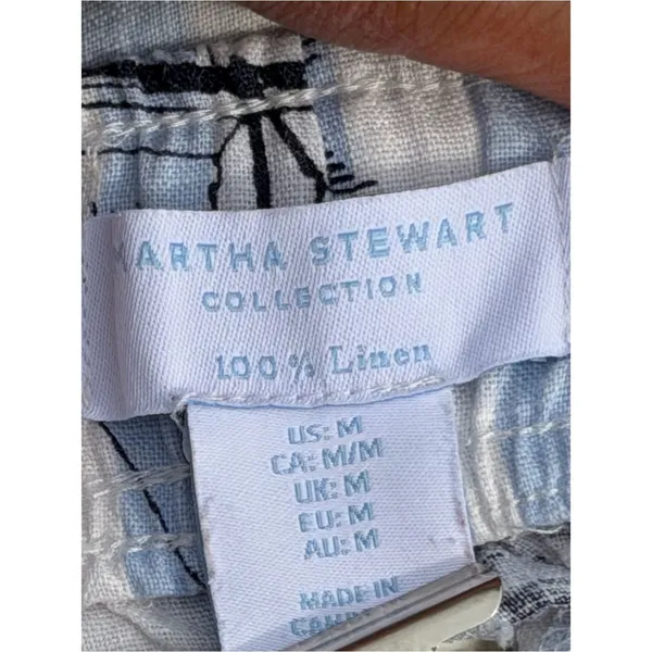 Martha Stewart Linen Beach Print Crop Pants Blue White Nautical Size Medium - Image 4