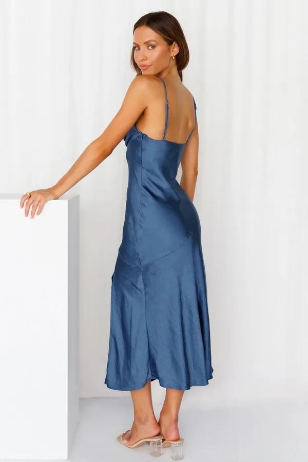 Hello Molly LYCHEE MARTINI SATIN MIDI DRESS NAVY - Image 3
