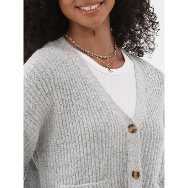 No Boundaries Womens Cardigan Sweater XL Light Grey Button Front Ribbed Casual - Image 6