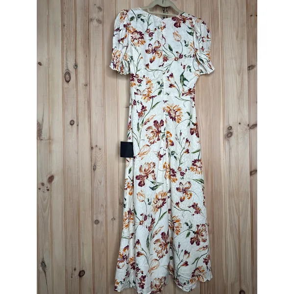 NWT Lulus Parisian Picnic Cream Floral Jacquard Puff Sleeve Midi Dress Resort S - Image 6