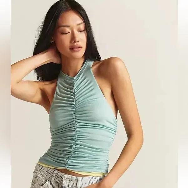 Anthropologie Pilcro‎ NWT Ruched Reversible Tank Top Light Sky Blue XS - Image 3
