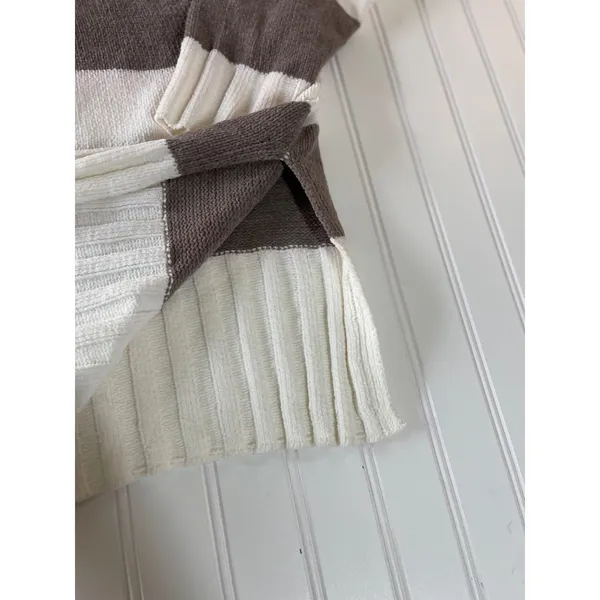 Sanctuary Womens Striped Mock Neck Cozy Warm Sweater Brown Cream Oversized L - Image 4