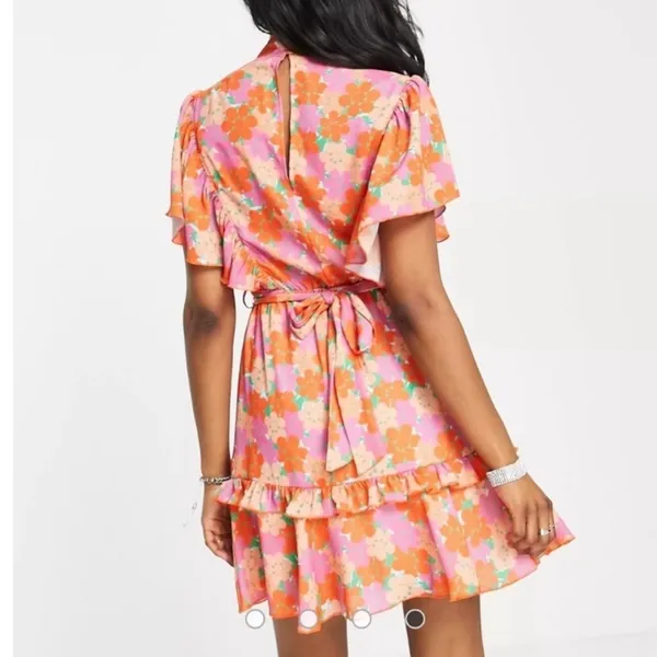 New Twisted Wunder London Orange Happy Floral Ruffle Mini Dress Size 10 - Image 8