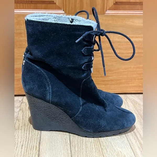 Michael Kors Black Suede Rory Wedge Heel Boots - Image 3