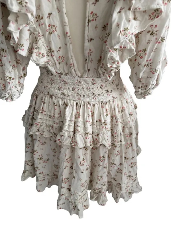 JENS PIRATES BOOTY Floral White Smocked Waist Mini Dress Size XL - Image 7