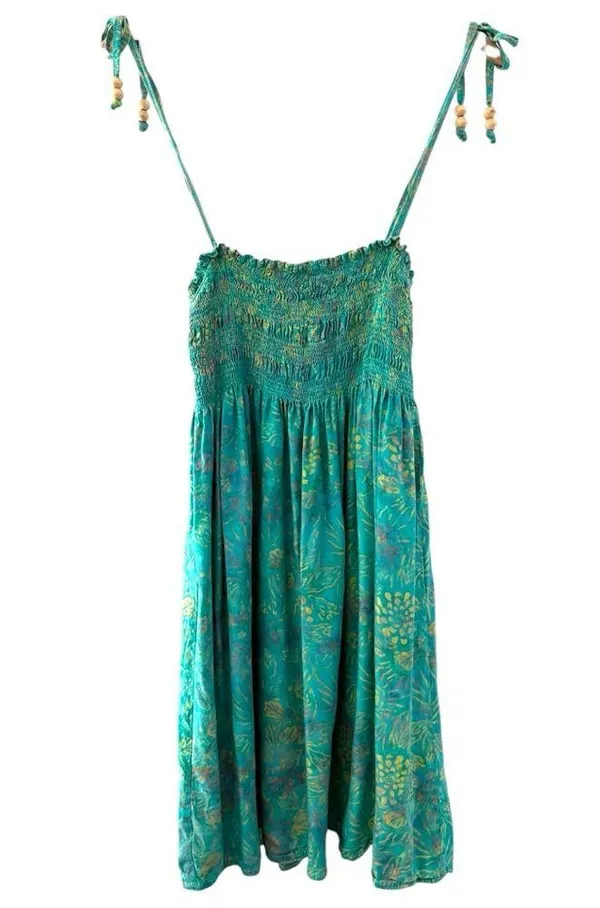 Vintage Island Dress Cover Up Teal Summer Dress Tropical Beach Vacation Small - Image 2