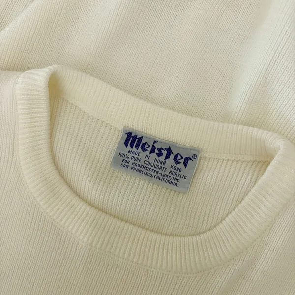 Vintage MEISTER White Stripe Sleeves Sweater Pullover Knit Sporty Outdoors Small - Image 8