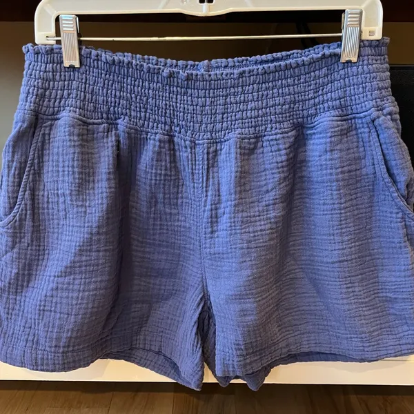 So very Comfy Blue Gauzy 100% Cotton Stretchy Shorts Womens Large - Image 4