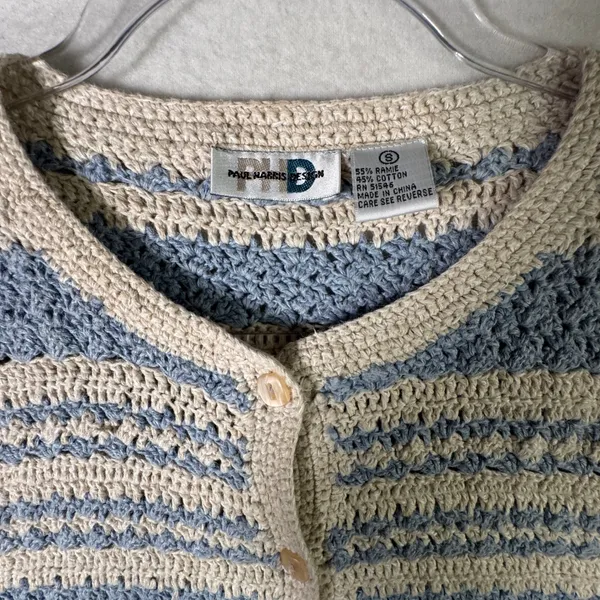 Paul Harris Design Ramie Cotton‎ Crochet Cardigan Womens Small Blue Cottagecore - Image 7