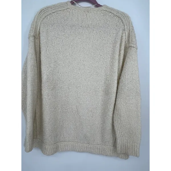 Free People Alpaca Blend Oversized‎ VNeck Chunky Knit Sweater Women S Cream Boho - Image 2