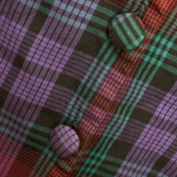 Zara Plaid Puff Sleeve Blouse‎ Women Size Medium Purple Red V-Neck Button Front - Image 13