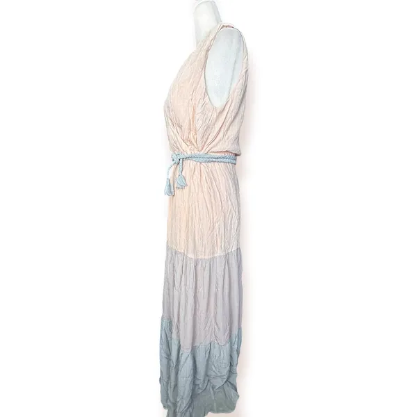 Flying Tomato Maxi Dress Blush Pink Blue Colorblock Crinkle Boho Resort Belted - Image 6