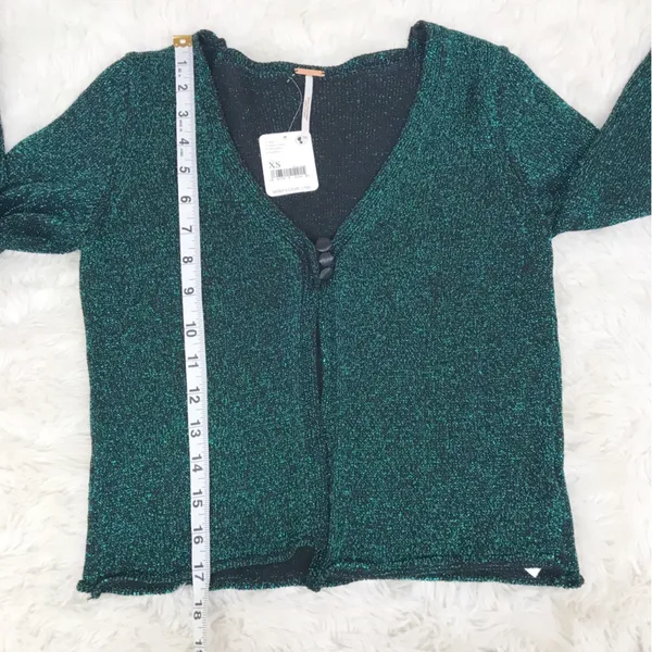 FREE PEOPLE Emmaline Metallic Green Cardigan Long‎ Sleeve Goth Dark Romantic XS - Image 15