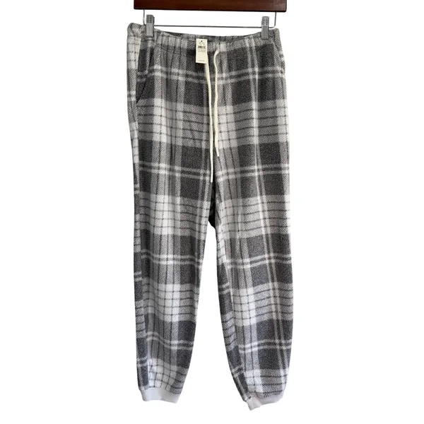 Aerie Plaid Pajama Jogger Pants Gray White Drawstring Lounge Sleepwear Small NEW - Image 2