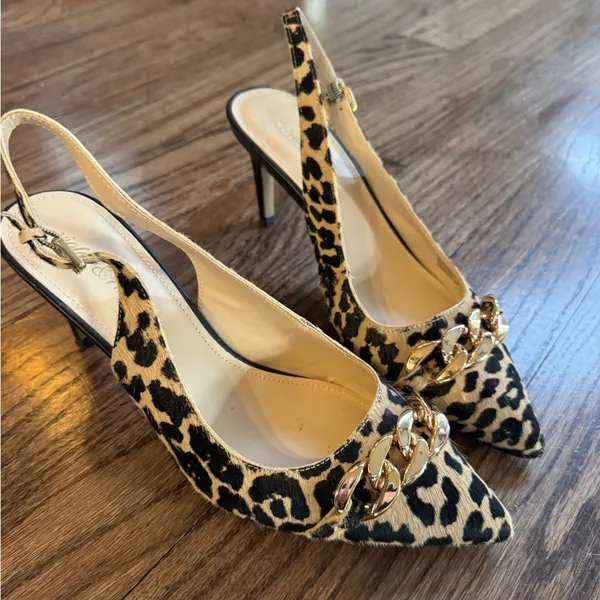 Violet and Red Leopard Print Calf Hair Leopard Print Kitten Heels Pointed Toe 8M - Image 2