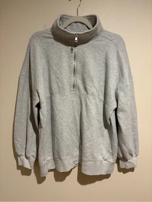 Abercrombie & Fitch Soft A&F Max Essentials Fleece Lined 1/4 Zip Sweatshirt Gray - Image 3