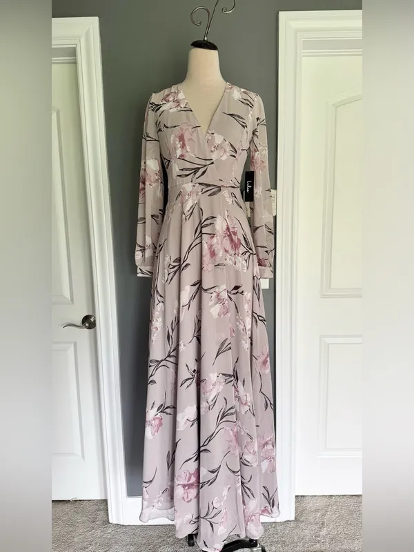 NWT Lulus Loving You Dusty Purple Floral Print Long Sleeve Wrap Maxi Dress Small - Image 3