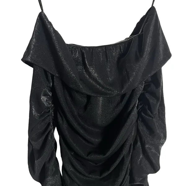 Bronx & Banco Amara Black Ruched Long Sleeve Off the Shoulder Midi Dress Size 4 - Image 4