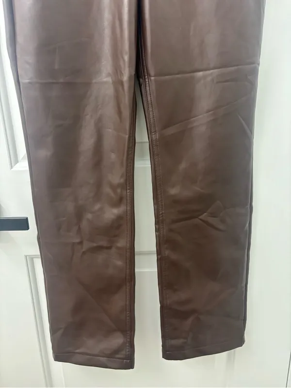 Abercrombie & fitch the 90s straight ultra high rise brown leather pants - Image 3