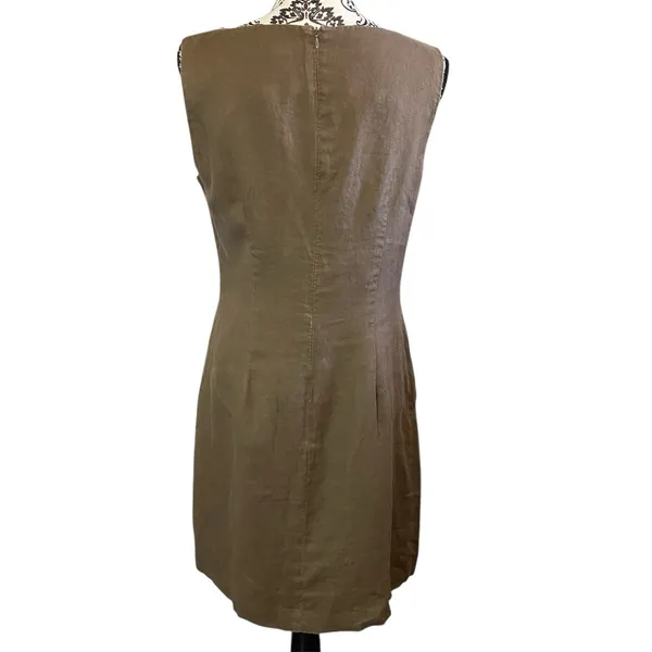 Carol Little Brown Linen & Lace Vintage Women's Dress Sz-8 - Image 3