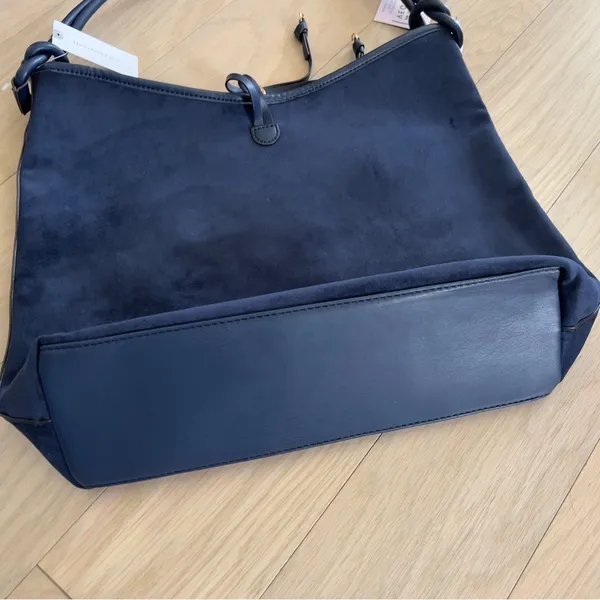 Anthropologie Mali + Lili Knotted Faux-Suede Tote Bag - Navy Blue - NWT - Image 5