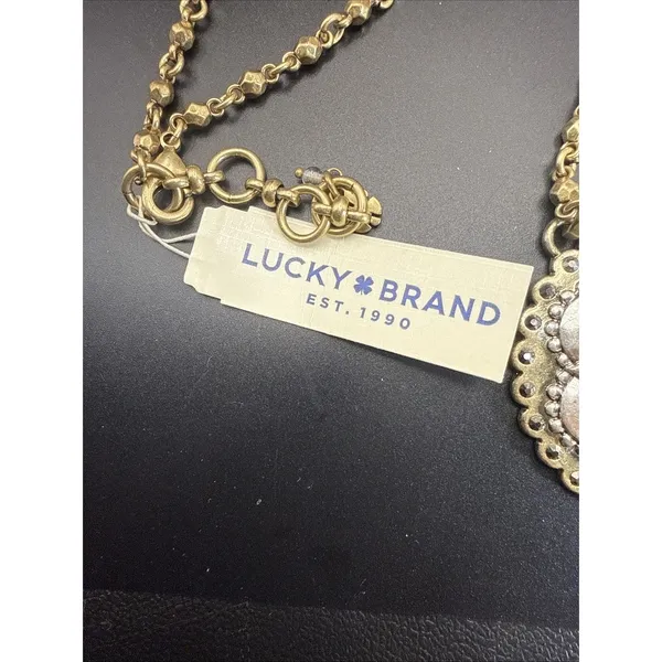 NIB Lucky Brand Mixed Metal Gold Tone Medallion Pendant Rhinestone Necklace - Image 11
