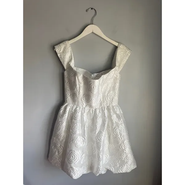 Amanda Uprichard White Floral Jacquard Mini Dress Square Neck Bubble Skirt Small - Image 2