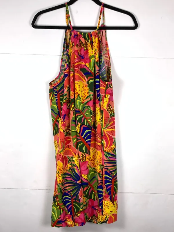 SHEIN Dress Women L Tropical Floral Jungle Print Halter Tie Neck Midi - Image 9