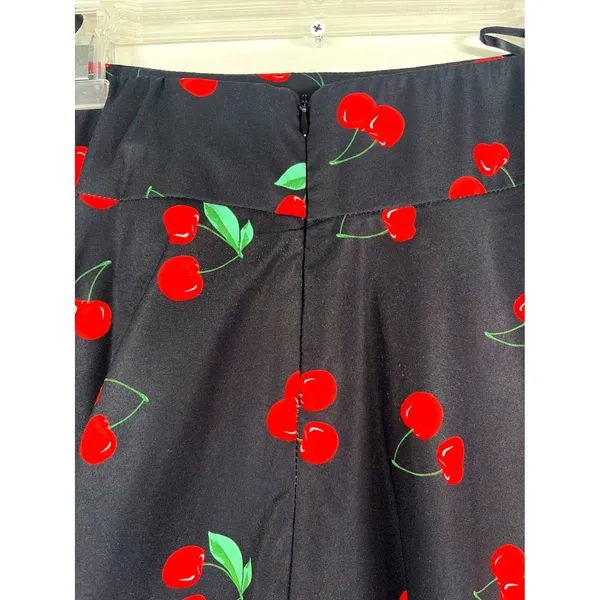 Belle Poque Black Cherry Print A-Line Swing Skirt Rockabilly Pin Up Size Large - Image 10