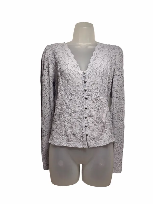 By Anthropologie Lace Button-Front Top Lavender Size Medium - Image 5