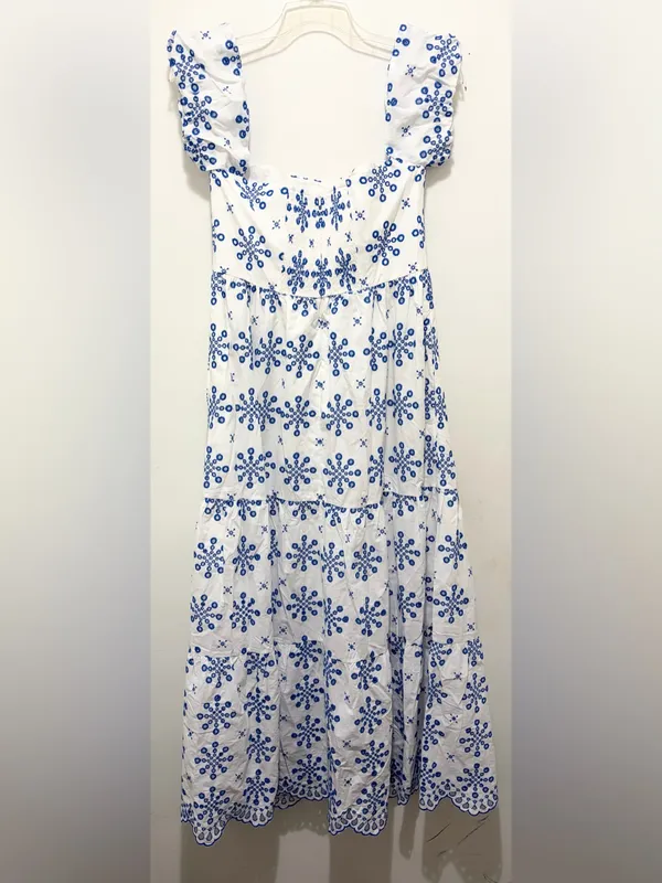 Hale Bob Blue &‎ White Embroidered Tiered Maxi Dress Large NWT - Image 2