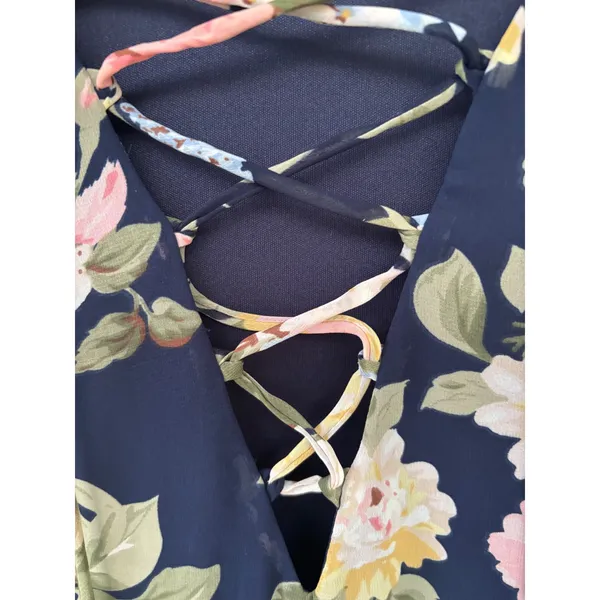 Show Me Your Mumu Kylie Lace Up Floral Dress Navy Blue XS Short Sleeve Mini - Image 3