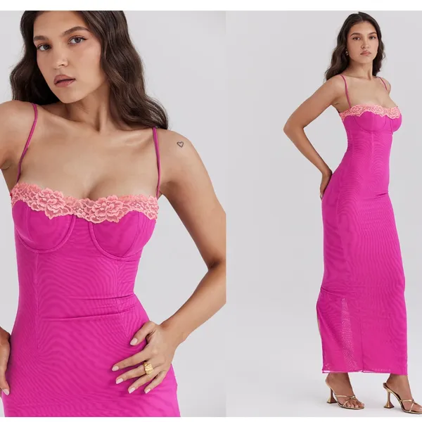 HOUSE OF CB 'Aiza'‎ Raspberry Lace Trimmed Maxi Dress NWOT size XS - Image 14