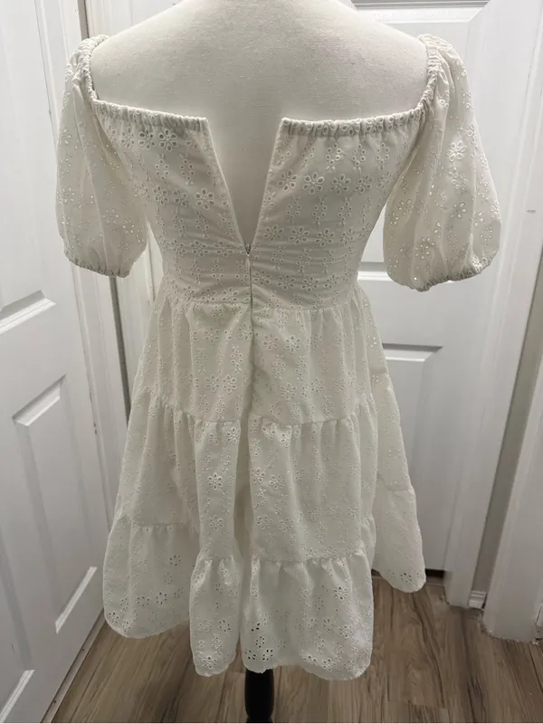 SHEIN Off Shoulder Eyelet Embroidery Ruffle Hem Dress Size S - Image 2