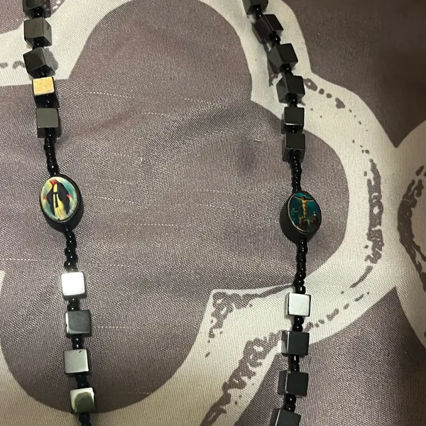 Black Beaded Rosary Necklace with Gold Cross - Image 4