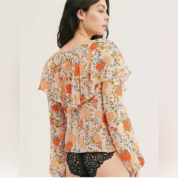 Free People Ivory And Coral Say It To Me Floral Body Suit - Image 8