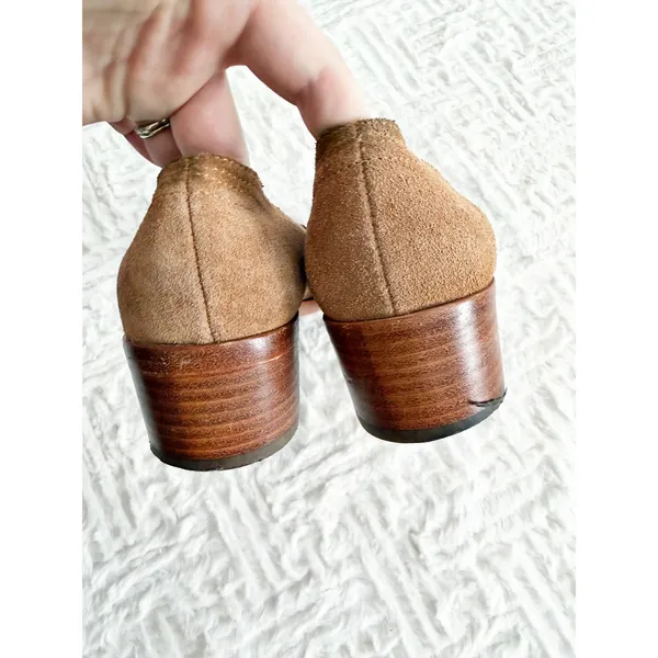 Soludos Sophia Block Heel Loafers Tan Suede Slip On Office Minimalist Chic - Image 8