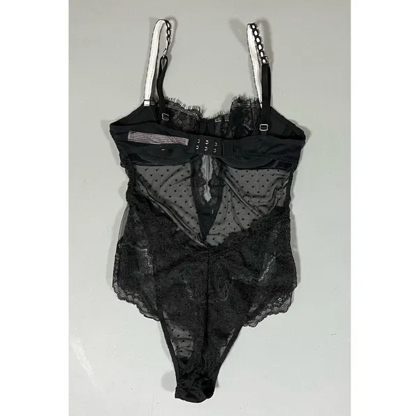 Black Polka Dot Dots Floral Lace Teddy Onesie Bodysuit Lingerie Size XS 🖤 - Image 7