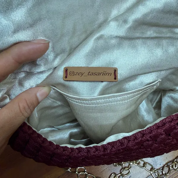 Crochet Chain-Shoulder Clutch - Burgundy - Image 6