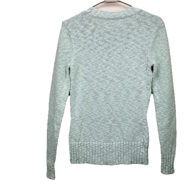 LL Bean Signature Blue Green Cotton‎ Ragg Crewneck Pullover Sweater Size XS - Image 5