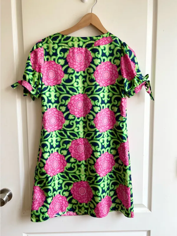 Vintage Lilly Pulitzer Silk Shift Dress Size 2 Pink Green Floral - Image 2