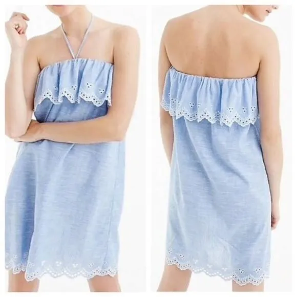 J. Crew Beach Chambray Eyelet ruffle Swim Cover‎ Dress - XS EUC - Image 2