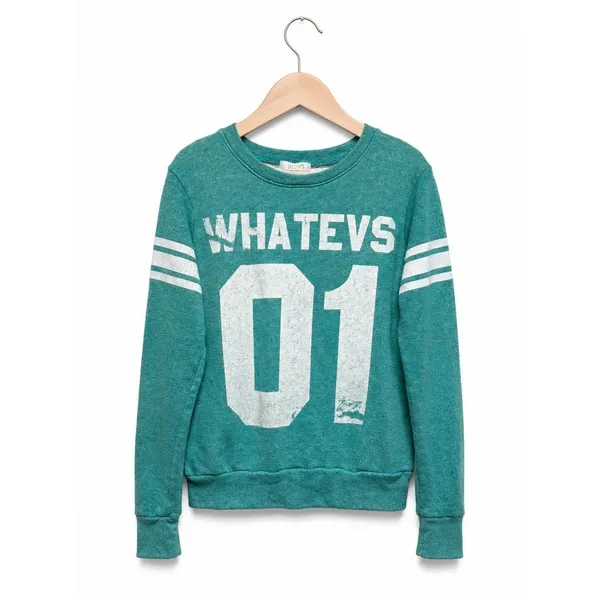 Delia's Whatevs 01 Varsity Graphic Sweatshirt Teal Blue Y2K Crewneck XS USA Made - Image 2