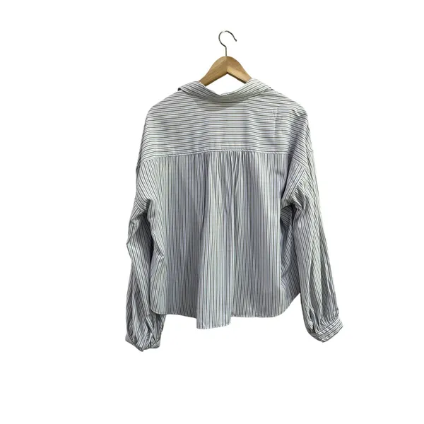 Max Studio‎ Blue Stripe Flowy Lightweight Button Front Blouse Size Medium - Image 2