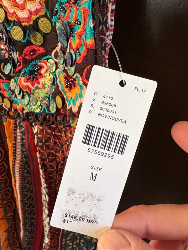 NWT Anthropologie BHANUNI BY JYOTI Beaded Embroidered Multi Pattern Top Medium - Image 5