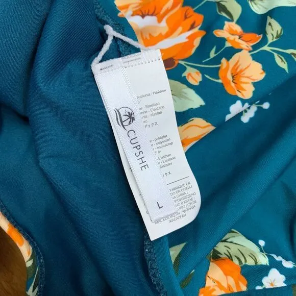 Cupshe Bikini Bottoms Womens Large Teal Floral High Waisted Rose‎ Print Swimwear - Image 3