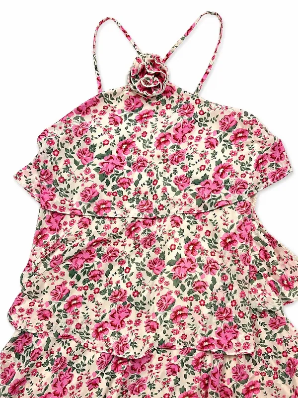 Vero Moda Felicia Halter Maxi Dress L Pink Floral Autumn Wedding Guest - Image 5