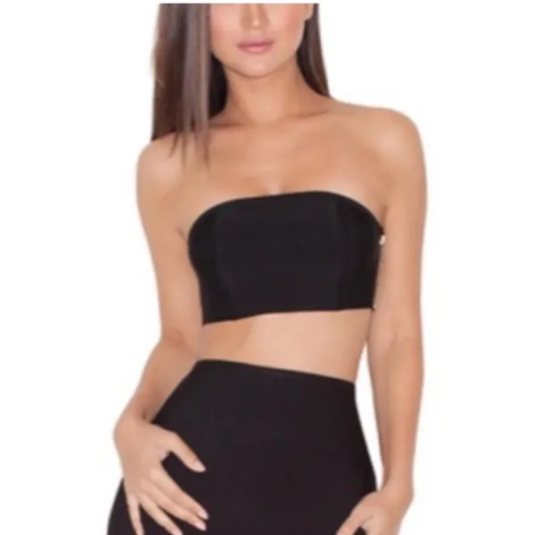 HOUSE OF CB Kiyoko Black Strapless Bandeau Bandage Crop Top Cami - Image 2